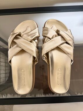 Anthropologie Braided Metallic Slide Sandals - Gold